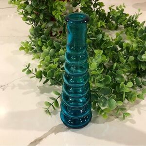 VTG TMK Vintage  Blue Bubble Glass Vase Beehive Hourglass MCM EUC